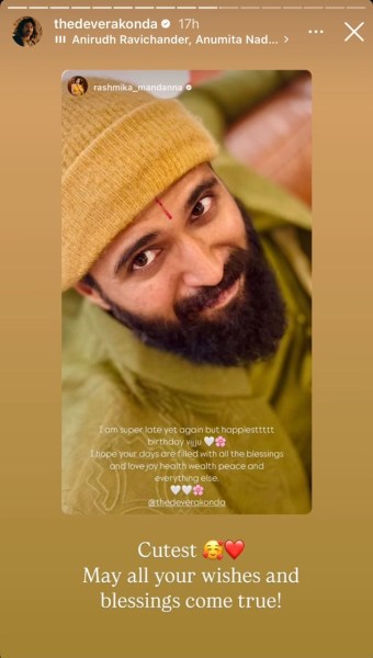 Rashmika wishes Vijay on Instagram Stories