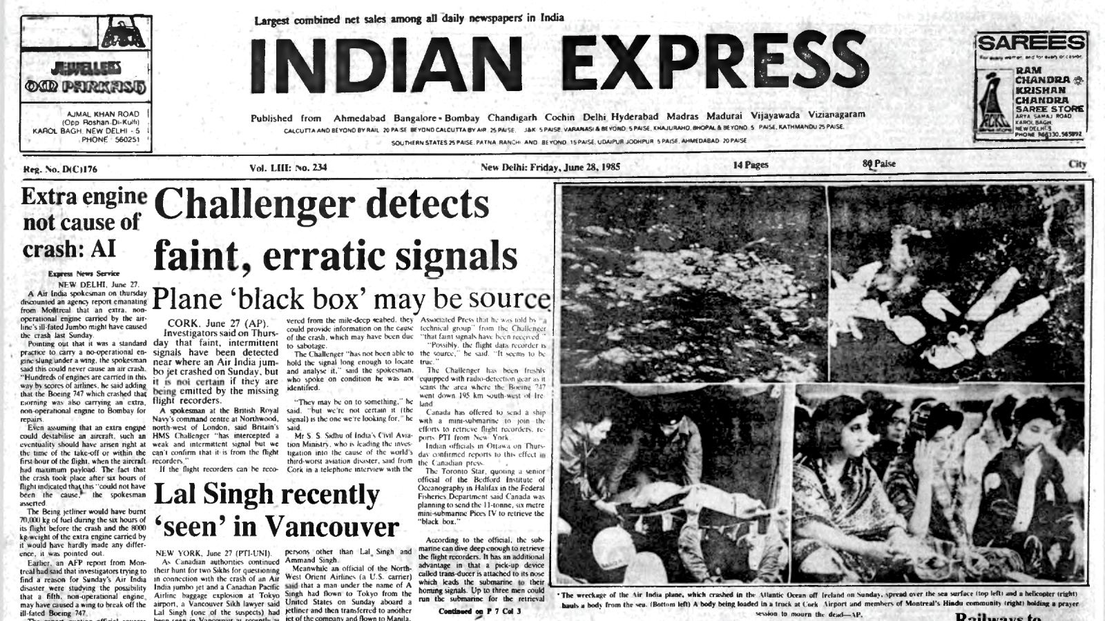 June 28, 1985, Forty Years Ago: Plane Crash Probe