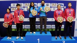 India's Arjun Babuta and Arya Borse emerged as the champions in the 10m air rifle mixed team gold medal defeating Chinese Olympics stars Sheng Lihao and Wang Zefei in ISSF Munich World Cup. (PHOTO: NRAI)