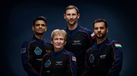 The Axiom-4 team comprising Shubhanshu Shukla, Peggy Whitson from the US, Slawosz Uznanski-Wisniewski from Poland and Tibor Kapu from Hungary.