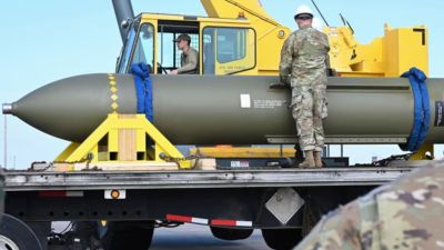 A file image from 2023 of a GBU-57 bomb at Whiteman air base in Missouri. Bunker buster Photograph: AP