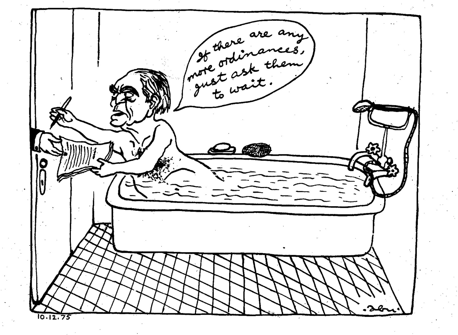 Abu's iconic cartoon in The Indian Express, of President Fakhruddin Ahmed signing away ordinances from the presidential bathtub, left us wondering for a moment