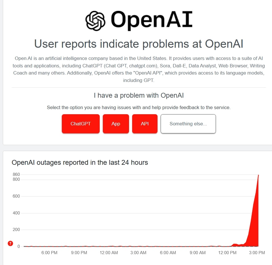 More than 800 people in India are saying that ChatGPT is currently down or not working for them.
