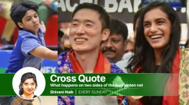 L-R: Indian shuttler Tanvi Sharma in action and PV Sindhu with coach Park Tae-sang. (Express Photo by Kamleshwar Singh/PTI)