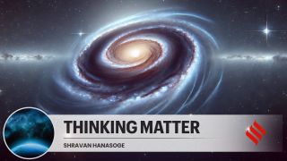 Dark matter mystery: An elegant spiral galaxy glows against a dark, star-speckled backdrop, surrounded by a faint, mysterious halo representing dark matter. (AI-generated image: DALLE)