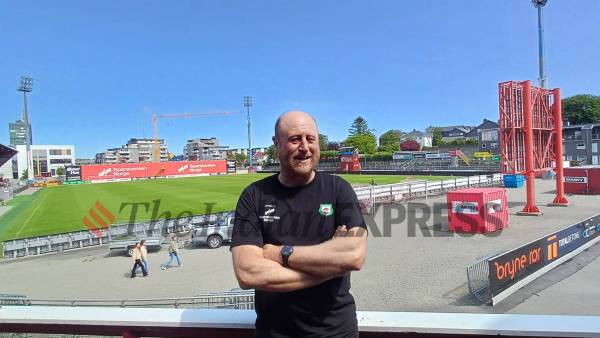 Espen Undheim talks while flanked by the club’s ground at the background. (Express Photo by Amit Kamath)