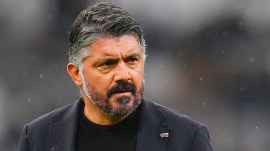 Gennaro Gattuso walks during a warm up before the French League One soccer match between Marseille and Metz at the Stade Velodrome in Marseille, France, Friday, Feb. 9, 2024. (AP Photo)