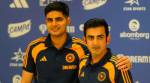 Indian cricket test team captain Shubman Gill , left , and head coach Gautam Gambhir poses for picture after addressing a pre-departure press conference ahead of India tour to England at the Board of Control for Cricket headquarters in Mumbai, Thursday, June 5, 2025. (AP Photo/Rafiq Maqbool)