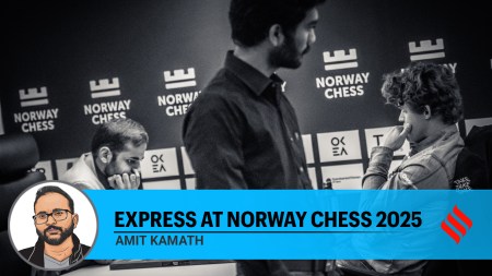 Arjun Erigaisi, Gukesh and Magnus Carlsen during the last round of Norway Chess. (Michal Walusza via Norway Chess)