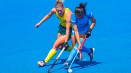 Deepika in action against Australia in the Pro League. (Photo: Hockey India)