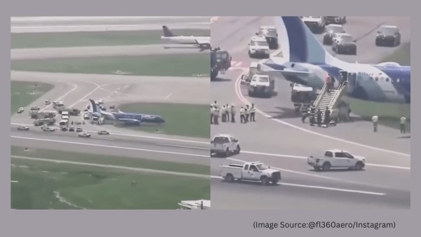 A JetBlue plane skidded off the runway at Boston Logan Airport. (Image source: @fl360aero/Instagram)