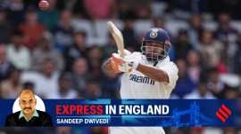 India's Rishabh Pant plays a shot on day four of the first cricket test match between England and India at Headingley in Leeds on Monday. (AP Photo)