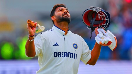 India's Rishabh Pant reacts as he leaves the field after losing his wicket on day four of the first cricket test match between England and India at Headingley in Leeds, England, Monday, June 23, 2025. (AP Photo)