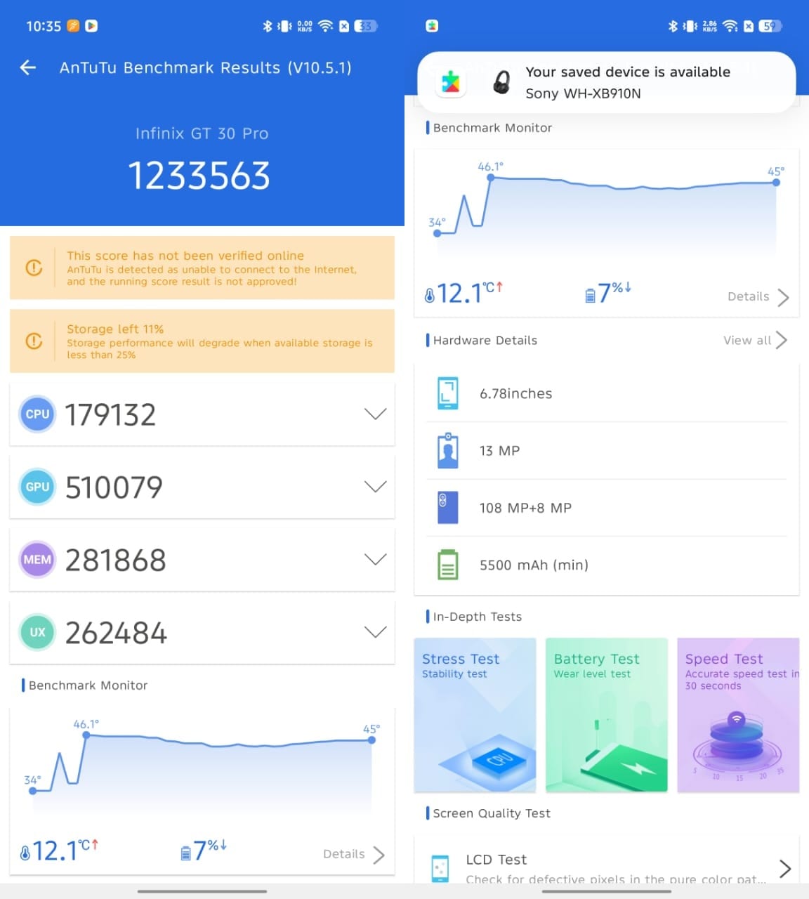 I was able to hit the 1.23 million mark on AnTuTu.