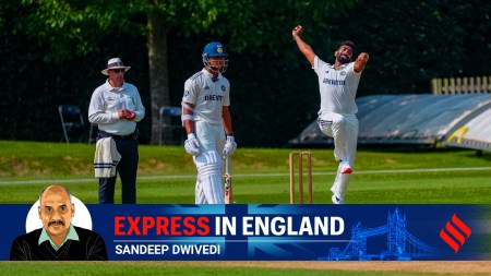 India's pace spearhead Jasprit Bumrah bowls during the intra-squad game in Beckenham. (PHOTO: BCCI/X)