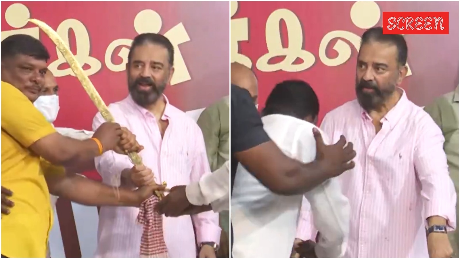 Kamal Haasan loses temper as man gifts him a sword during Makkal Needhi ...