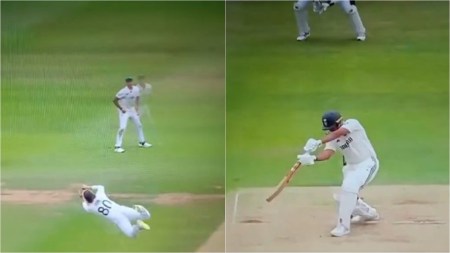 Karun Nair dismissal comeback Ollie Pope catch