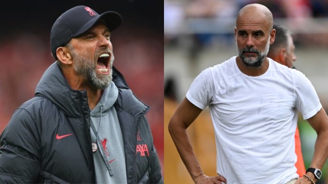  Former Liverpool manager Jurgen Klopp and Man City manager Pep Guardiola. (Reuters/AP)