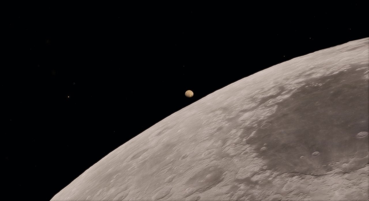 Artist's impression of the Mars occultation by the Moon on 16 November 2018, as seen from the Earth's surface.