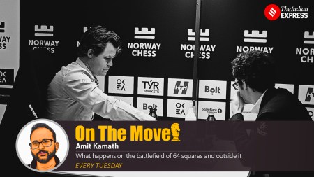 Magnus Carlsen takes on Fabiano Caruana at the Norway Chess 2025 event. (Express Photo by Amit Kamath)