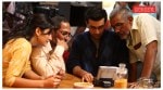 Katrina Kaif, Nana Patekar, Ranbir Kapoor, and Prakash Jha on the sets of Raajneeti.
