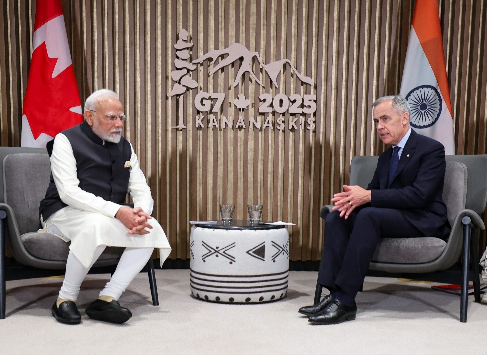Prime Minister Narendra Modi with Canadian PM Mark Carney during his meeting in Kananaskis.