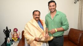 Azharuddin son Mohammed Asaduddin with TPCC chief Mahesh Kumar Goud