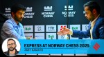 Arjun Erigaisi offers his resignation to world champion Gukesh at the Norway Chess tournament on Monday. (PHOTO: Michal Walusza via Norway Chess)