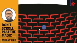 Watching a film with a group of strangers and friends in a theatre is somewhat like eating with family or friends at a fine-dining restaurant. (Illustration by C R Sasikumar)