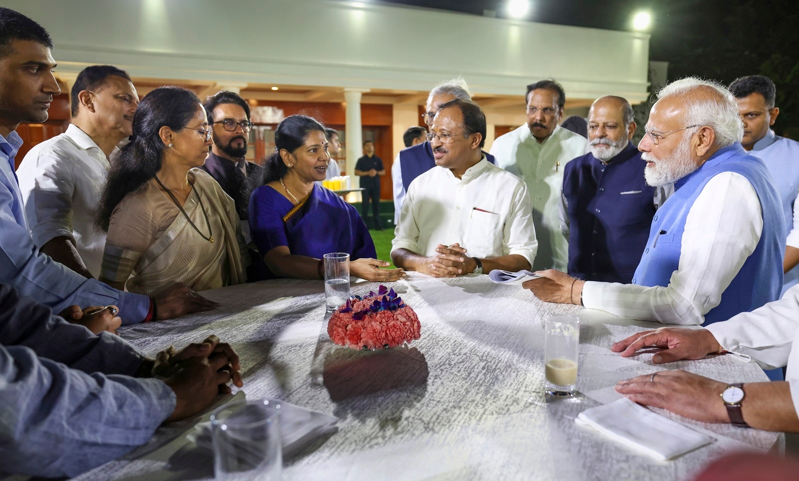 Prime Minister Narendra Modi during a meeting with members of multi-party delegations, including NCP-SP MP Supriya Sule, DMK MP Kanimozhi Karunanidhi and others, who returned after a visit to various countries