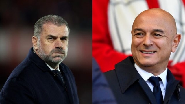 Former Tottenham Hotspur manager Ange Postecoglour and chairman Daniel Levy. (Reuters)