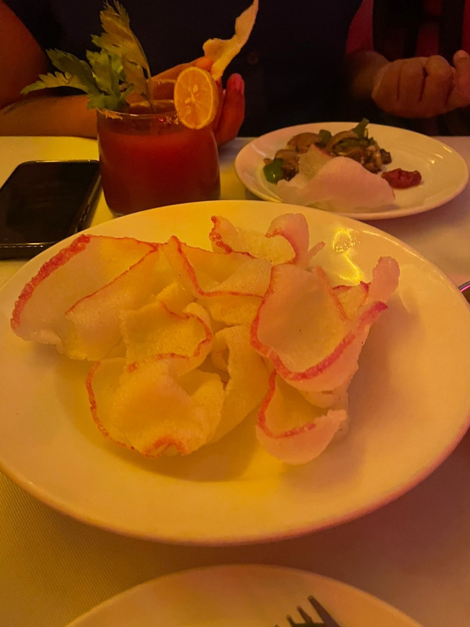 Bloody Mary and prawn wafers at The Other Room