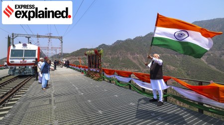Chenab railway bridge, world's highest rail bridge, Jammu and Kashmir railway project, Vande Bharat Srinagar Katra, Chenab bridge inauguration, PM Modi Chenab bridge, Vande Bharat trains Kashmir, Chenab bridge construction, Chenab bridge challenges, Konkan Railway Chenab bridge, Chenab bridge design, High-speed rail bridge, USBRL project, Narendra Modi inauguration, Indian Railways infrastructure, Chenab River bridge height, railway connectivity Kashmir, tallest railway arch bridge, Express Explained