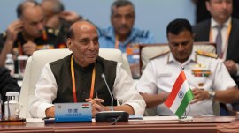 Defence Minister Rajnath Singh at the Shanghai Cooperation Organization Members States meeting in Qingdao, China, on Thursday