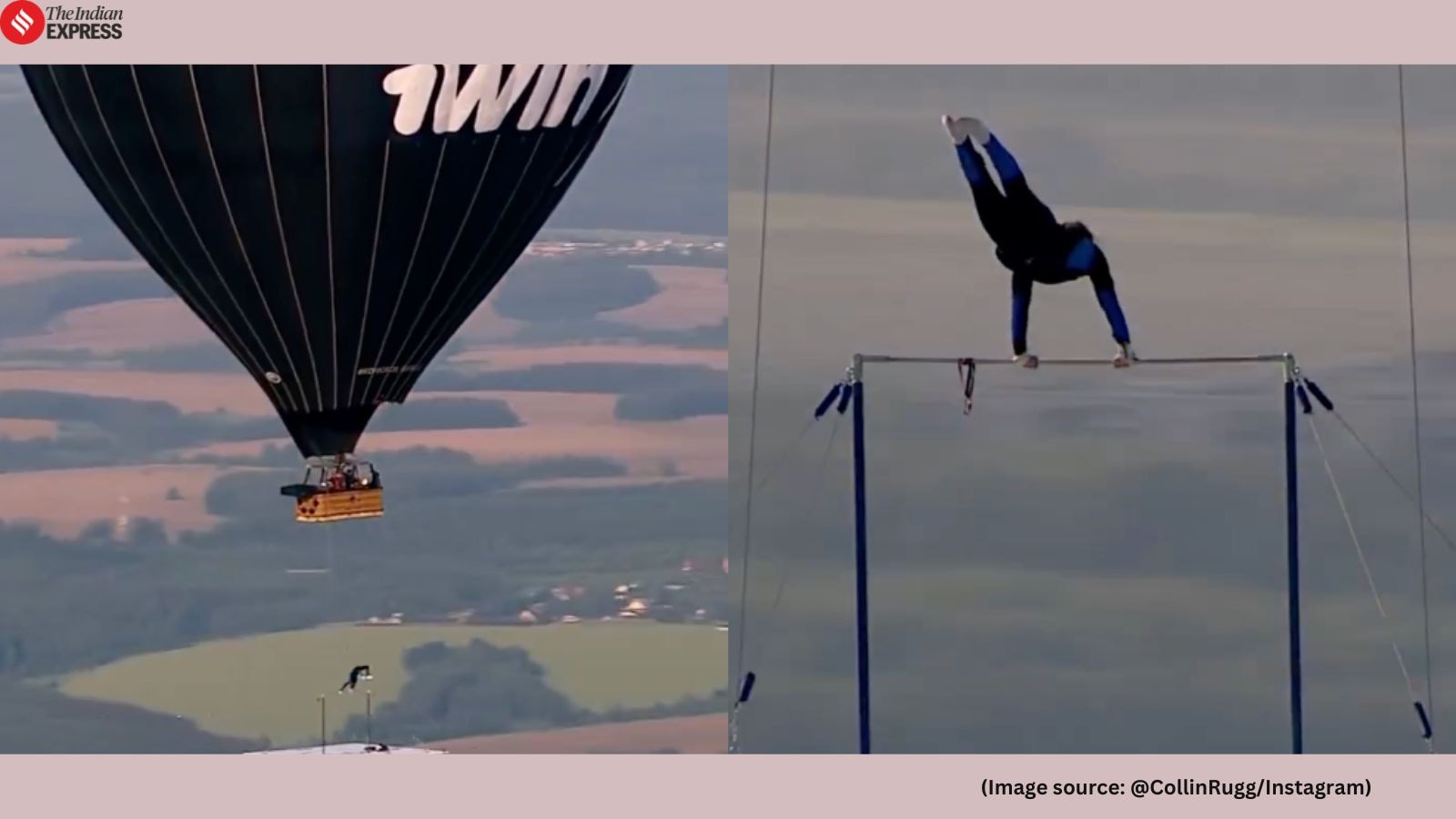 Untethered, the Russian athlete performs swinging on a high bar in his gymnastics jumpsuit (Image source: @CollinRugg/Instagram)