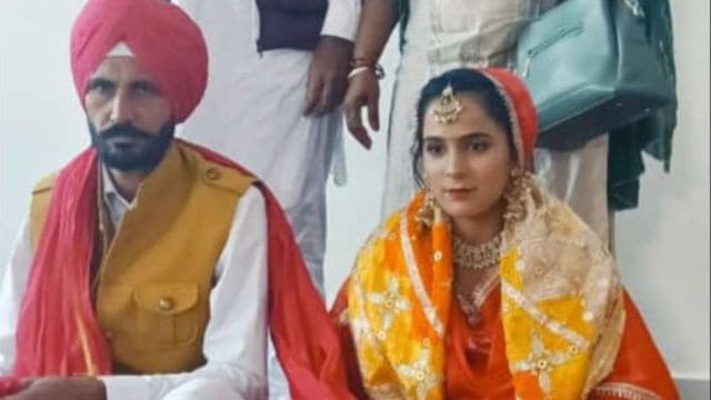 Shivtaar Singh with Khushmandeep Kaur at the time of their wedding.