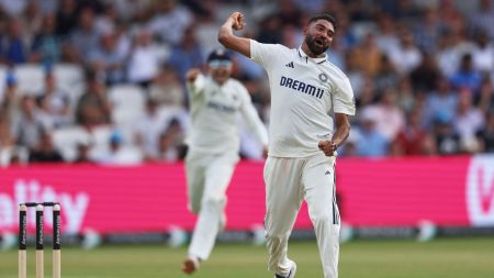 India's Mohammed Siraj celebrates the wicket of England's Joe Root before the decision of dismissal was reversed by the TV umpire on day two of the first cricket test match between England and India at Headingley in Leeds, England, Saturday, June 21, 2025. (AP Photo/Scott Heppell)