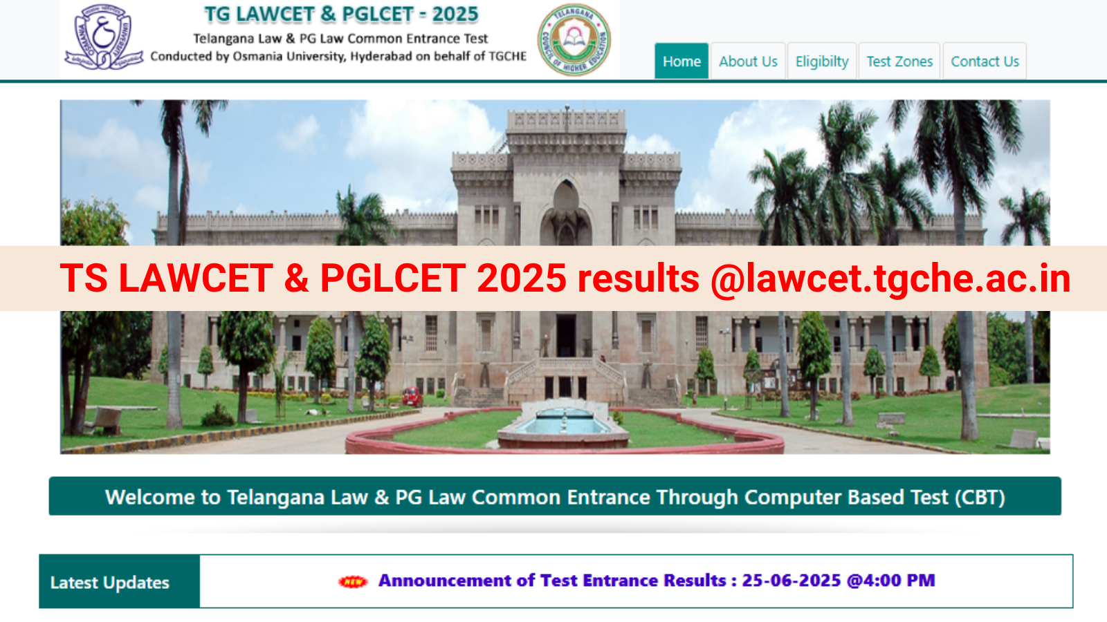 TS LAWCET, PGLCET 2025 Results at lawcet.tgche.ac.in
