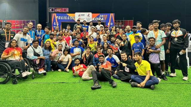 The Indian contingent poses with their medals following the Asian Para Badminton Championships. (BAI Media)