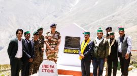 CM Sukhvinder Singh Sukhu, Tribal Minister Jagat Singh Negi along with ITBP officials at Shipki-La on June 10.