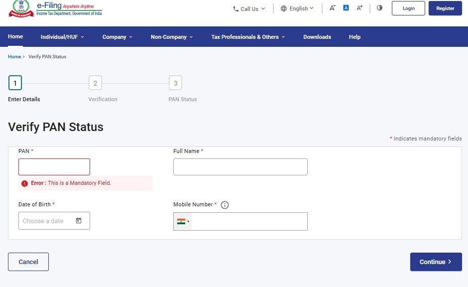 Verifying PAN is now a simple and straightforward process which can be done online. (Screenshot)