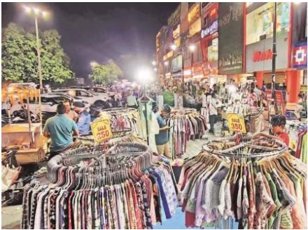 Unauthorised vendor stalls set up in Mohali’s Phase 7 on Friday. Jasbir Malhi
