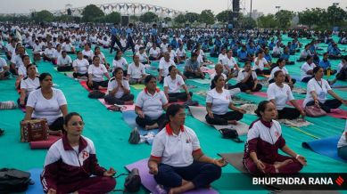 According to the CM Bhupendra Patel, nearly 1.5 crore people joined the Yoga Day celebrations across the state on Saturday.