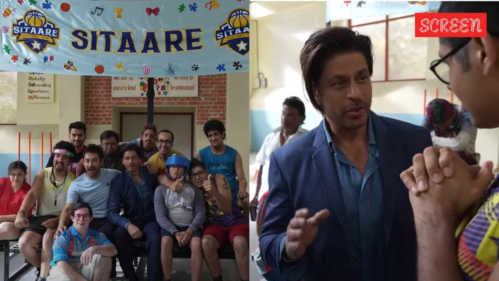 Shah Rukh Khan surprises Aamir Khan as he drops in on Sitaare Zameen Par set, teaches cast members is signature step. Watch Shah Rukh Khan surprises Aamir Khan as he drops in on Sitaare Zameen Par set, teaches cast members is signature step. Watch