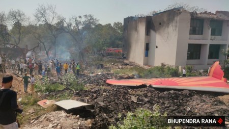 The wreckage of the Air India flight that crashed in Ahmedabad on Thursday. (Express Photo by Bhupendra Rana)