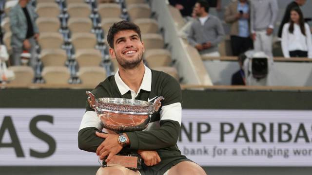 Carlos Alcaraz is now gunning for a third consecutive Wimbledon title. (AP Photo)