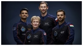 The Axiom-4 crew of (left to right) Shubhanshu Shukla, Peggy Whitson, Slawosz Uznanski-Wisniewski, and Tibor Kapu. (Credit: AP)