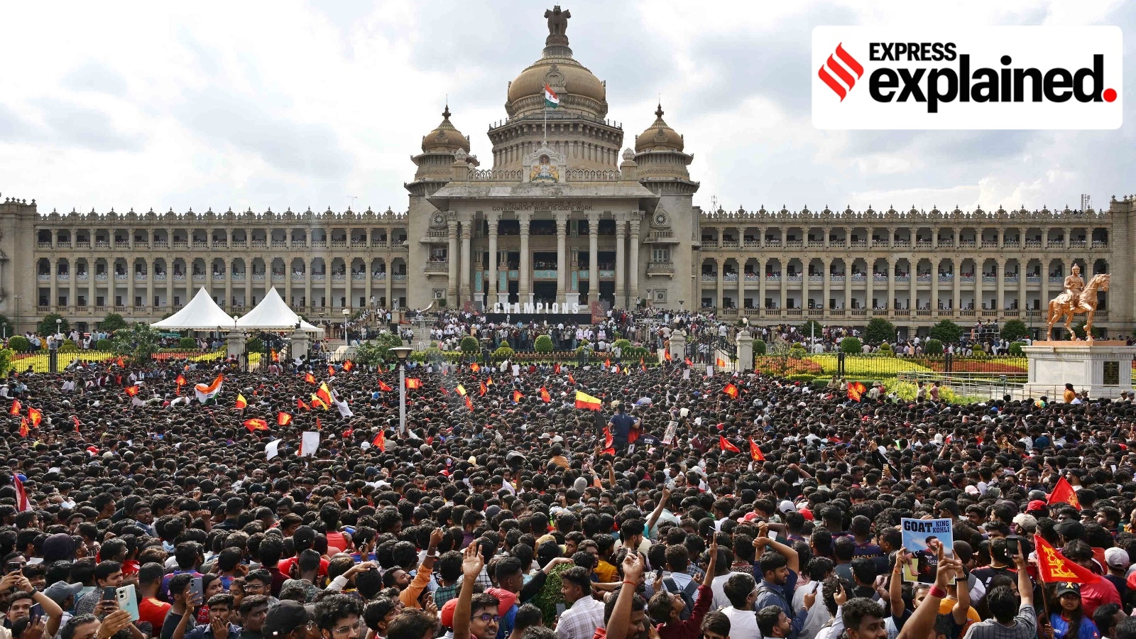 Bengaluru stampede tips: The Vidhana Soudha in Bengaluru, where CM Siddaramaiah felicitated members of Royal Challengers Bangalore.
