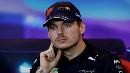Verstappen is on the verge of a possible race ban after a collision with Mercedes’ George Russell lost him three points. (Reuters)