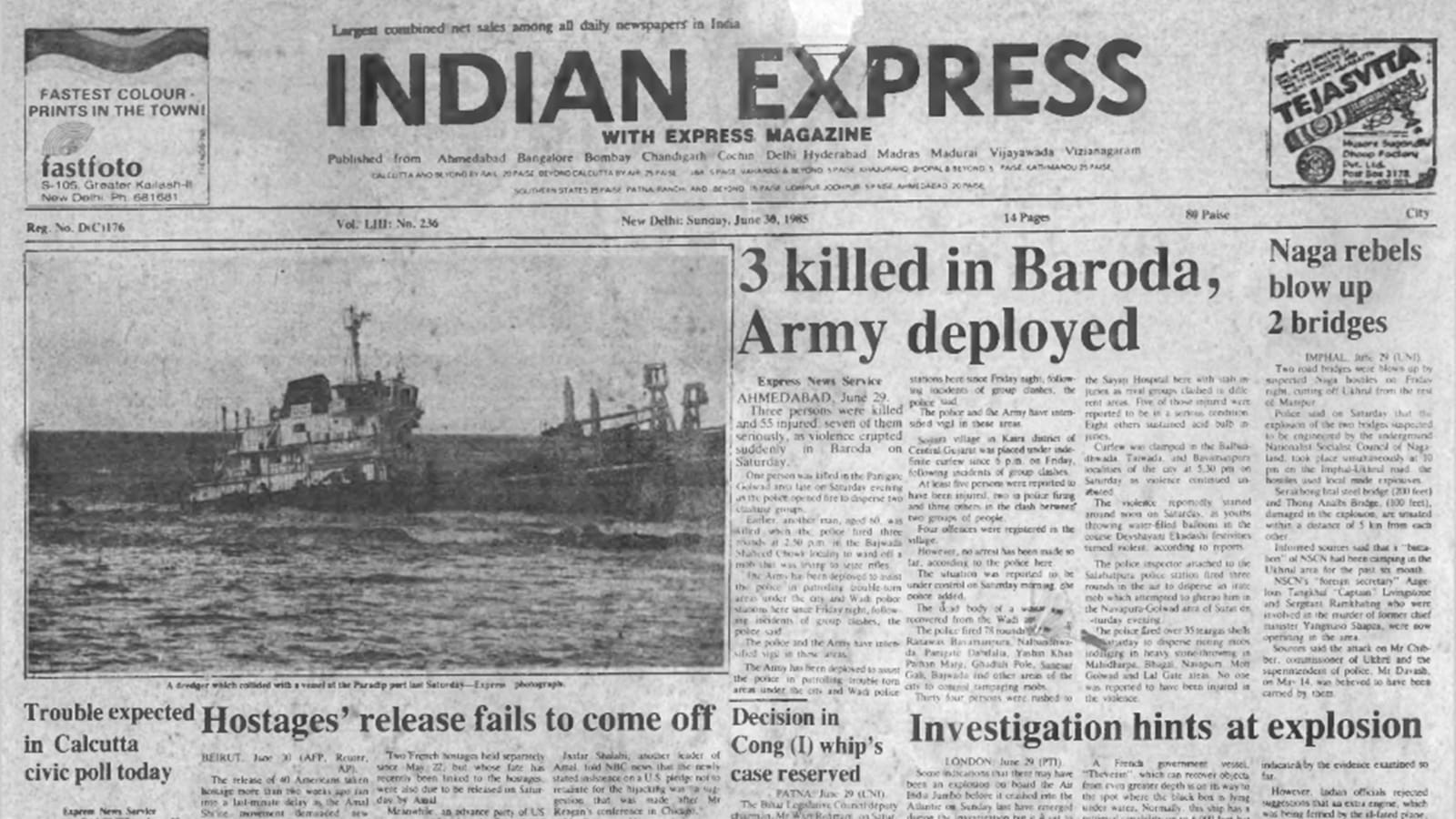 June 30, 1985, Forty Years Ago: Army deployed after violence in Baroda